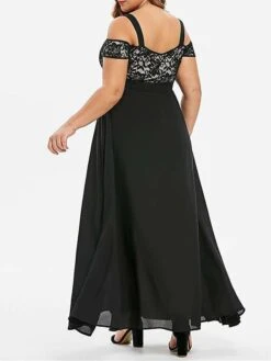 Women‘s Plus Size Curve Party Dress Homecoming Dress Formal Dress Solid Color Long Dress Maxi Dress Short Sleeve Lace Strap Modern Party Black Wine Summer Spring L XL XXL 3XL 4XL -HAYz Clothing Shop zlqvqv1672986718725