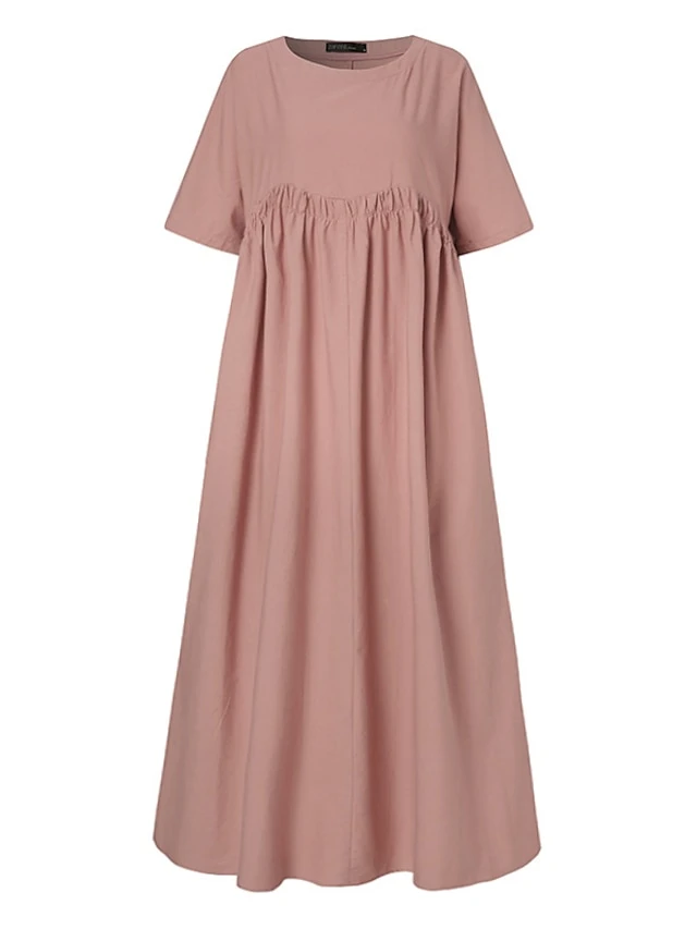 Women's Casual Dress Cotton Linen Dress Swing Dress Long Dress Maxi Dress Black Pink Green Short Sleeve Pure Color Ruched Spring Fall Autumn Crew Neck Elegant Vacation Loose Fit 2022 S M L XL XXL 3XL 10 Women's Casual Dress Cotton Linen Dress Swing Dress Long Dress Maxi Dress Black Pink Green Short Sleeve Pure Color Ruched Spring Fall Autumn Crew Neck Elegant Vacation Loose Fit 2022 S M L XL XXL 3XL - Image 10