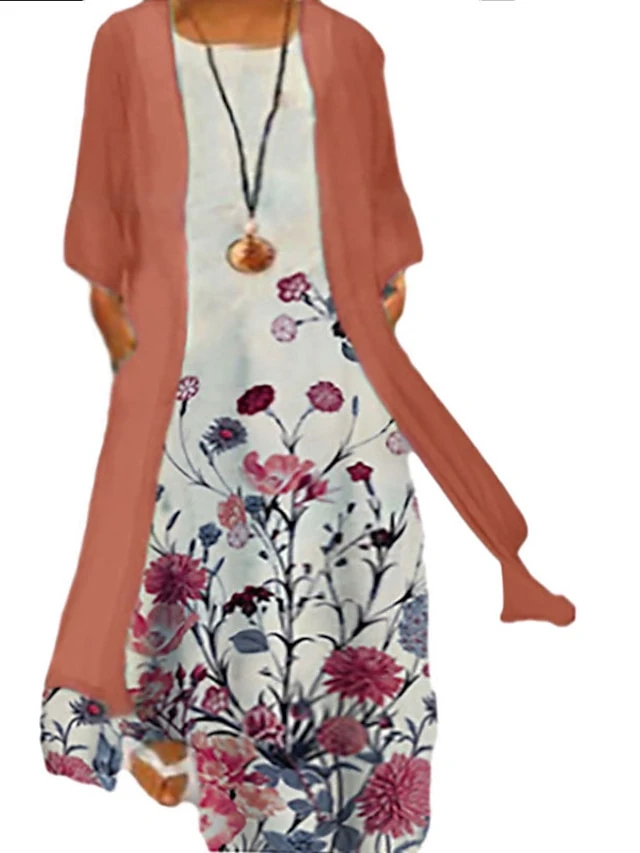 Women‘s Plus Size Curve Two Piece Dress Floral Crew Neck Print Long Sleeve Winter Fall Casual Maxi Long Dress Casual Daily Dress 9 Women‘s Plus Size Curve Two Piece Dress Floral Crew Neck Print Long Sleeve Winter Fall Casual Maxi Long Dress Casual Daily Dress - Image 9