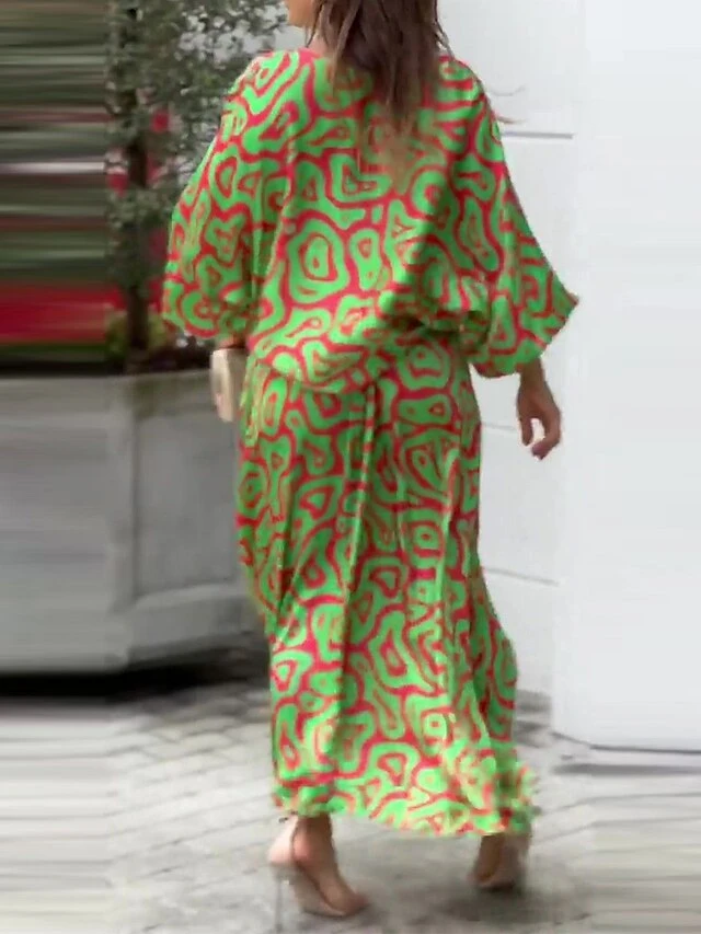 Women's Two Piece Dress Set Casual Dress Skirt Set Daily Vacation Fashion Casual Print Long Dress Maxi Dress Crew Neck Long Sleeve Floral Stripe Loose Fit White Blue Sky Blue Summer Spring S M L XL 4 Women's Two Piece Dress Set Casual Dress Skirt Set Daily Vacation Fashion Casual Print Long Dress Maxi Dress Crew Neck Long Sleeve Floral Stripe Loose Fit White Blue Sky Blue Summer Spring S M L XL - Image 4