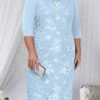 Women‘s Plus Size Curve Apple Shaped Dress Wedding Guest Lace Dress Work Dress Sheath Dress Floral Midi Dress Sleeve Lace Crew Neck Elegant Office Red Sky Blue Spring Summer Dress