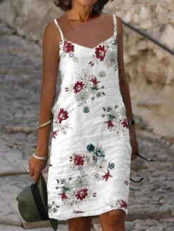 Women's Two Piece Dress Set Casual Dress Shift Dress Outdoor Daily Fashion Modern Print Midi Dress V Neck Half Sleeve Floral Loose Fit White Summer Spring S M L XL XXL -HAYz Clothing Shop zmwlnv1681727598796
