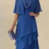 Women's Two Piece Dress Set Casual Dress Chiffon Dress Outdoor Office Elegant Modern Layered Midi Dress V Neck Half Sleeve Plain Regular Fit Blue Summer Spring M L XL XXL 3XL