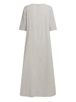 Women's Casual Dress Cotton Linen Dress A Line Dress Maxi Long Dress Cotton Blend Basic Modern Outdoor Daily Crew Neck Pocket Split Short Sleeve Summer Spring 2023 Loose Fit ArmyGreen Black Wine Plain -HAYz Clothing Shop zobxoy1684825417873