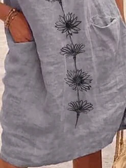 Women's Casual Dress Cotton Linen Dress Shift Dress Midi Dress Cotton Blend Classic Modern Outdoor Daily Vacation Crew Neck Pocket Print Short Sleeve Summer Spring 2023 Regular Fit Blue Green Gray -HAYz Clothing Shop zonvqt1679378498571