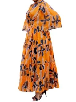 Women‘s Plus Size Curve Holiday Dress Floral Turtleneck Print 3/4 Length Sleeve Fall Spring Vintage Maxi Long Dress Date Vacation Dress -HAYz Clothing Shop zoqsfu1658994367459