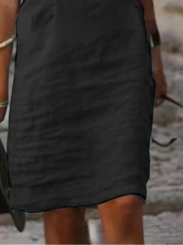 Women's Casual Dress Cotton Linen Dress Shift Dress Midi Dress Cotton Blend Fashion Basic Outdoor Daily Vacation Crew Neck Lace Patchwork Short Sleeve Summer Spring 2023 Regular Fit Black White Plain 2 Women's Casual Dress Cotton Linen Dress Shift Dress Midi Dress Cotton Blend Fashion Basic Outdoor Daily Vacation Crew Neck Lace Patchwork Short Sleeve Summer Spring 2023 Regular Fit Black White Plain - Image 2