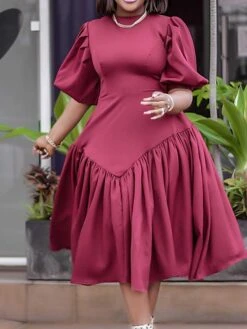 Women‘s Plus Size Curve Work Dress Solid Color V Neck Half Sleeve Spring Fall Stylish Work Formal Knee Length Dress Formal Going Out Dress -HAYz Clothing Shop zplxgj1664183295831