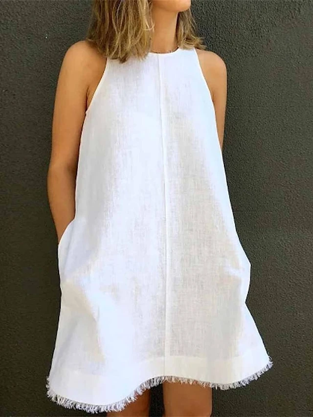 Women's Casual Dress Cotton Linen Dress White Dress Mini Dress Cotton Blend Casual Outdoor Daily Vacation Crew Neck Pocket Sleeveless Summer Spring 2023 Loose Fit Black White Yellow Pure Color S M L 1 Women's Casual Dress Cotton Linen Dress White Dress Mini Dress Cotton Blend Casual Outdoor Daily Vacation Crew Neck Pocket Sleeveless Summer Spring 2023 Loose Fit Black White Yellow Pure Color S M L