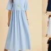 Women's Casual Dress Cotton Linen Dress Swing Dress Midi Dress Cotton Blend Fashion Modern Outdoor Daily Vacation Crew Neck Ruched Half Sleeve Summer Spring Fall 2023 Loose Fit Light Blue Black White