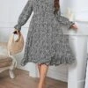 Women's Plus Size Party Dress Wedding Guest Dress Peplum Dresses Midi Dress Black Long Sleeve Print Ruffle Spring Fall Winter V Neck Fashion Winter Dress Evening Party Wedding Guest 2023 XL XXL 3XL