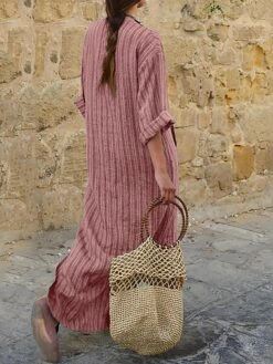 Women‘s Cotton Linen Dress Shirt Dress Casual Dress Tartan Dress Maxi Long Dress Cotton And Linen Casual Outdoor Daily Holiday Split Neck Rolled Cuff Print Long Sleeve Summer Spring Fall 2023 -HAYz Clothing Shop zqvclf1673934021649