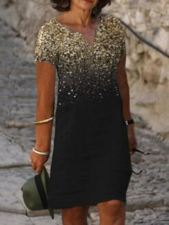 Women‘s Plus Size CurveFloral V Neck Print Short Sleeve Spring Summer Casual Short Mini Dress Casual Daily Dress