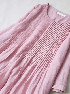 Women's Casual Dress Cotton Linen Dress Swing Dress Midi Dress Cotton Blend Basic Casual Outdoor Daily Crew Neck Ruched Pocket Short Sleeve Summer Spring 2023 Loose Fit White Pink Purple Plain M L XL -HAYz Clothing Shop zratsl1676278280194