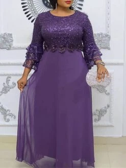 Women‘s Plus Size Curve Party Dress Lace Dress Sheath Dress Solid Color Long Dress Maxi Dress 3/4 Length Sleeve Lace Crew Neck Fashion Party Pink Blue Summer Spring L XL XXL 3XL -HAYz Clothing Shop zsctmf1677652739015