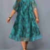 Women's Plus Size Curve Casual Dress Chiffon Dress A Line Dress Graphic Midi Dress Half Sleeve Layered Crew Neck Fashion Daily Blue Summer Spring L XL XXL 3XL 4XL