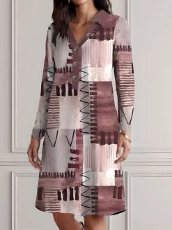 Women's Shirt Dress Casual Dress Cotton Linen Dress Midi Dress Polyester Fashion Casual Daily Outdoor Daily Vacation Shirt Collar Button Print 3/4 Length Sleeve Spring Fall Winter 2023 Loose Fit Blue -HAYz Clothing Shop zttkqb1695720634090