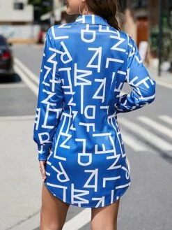 Women's Shirt Dress Casual Dress Sheath Dress Mini Dress Outdoor Daily Date Cotton Polyester Fashion Modern Shirt Collar Patchwork Button Long Sleeve Fall 2023 Regular Fit Blue Khaki Letter S M L XL -HAYz Clothing Shop ztubec1693454125862