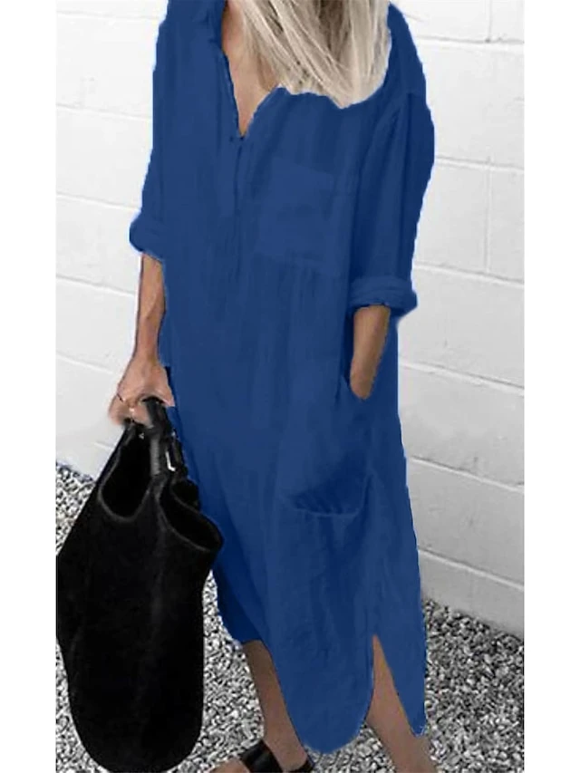 Women‘s Casual Dress Cotton Dress Shirt Dress Swing Dress Midi Dress Blue Yellow Red Long Sleeve Pure Color Pocket Summer Fall Spring Shirt Collar Basic Daily Weekend Loose Fit 2023 S M L XL XXL 3XL 10 Women‘s Casual Dress Cotton Dress Shirt Dress Swing Dress Midi Dress Blue Yellow Red Long Sleeve Pure Color Pocket Summer Fall Spring Shirt Collar Basic Daily Weekend Loose Fit 2023 S M L XL XXL 3XL - Image 10