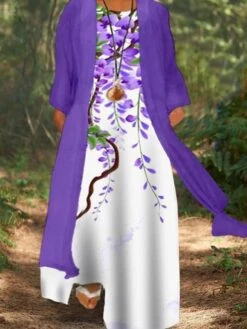 Women‘s Plus Size Curve Dress Set Print Crew Neck Print 3/4 Length Sleeve Spring Fall Stylish Casual Maxi Long Dress Daily Holiday Dress -HAYz Clothing Shop zukntm1636381022789