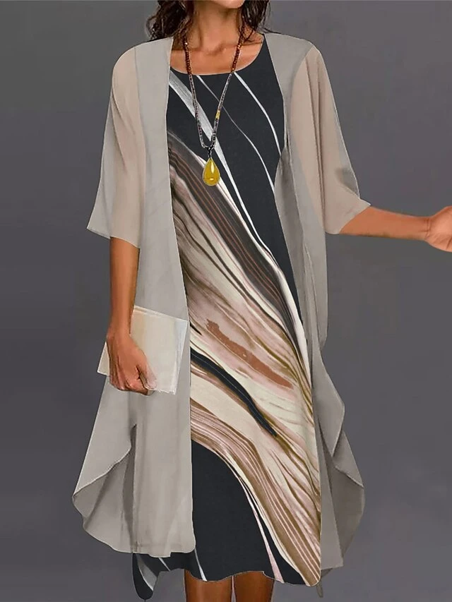 Women's Two Piece Dress Set Casual Dress Print Dress Outdoor Daily Fashion Modern Print Midi Dress Crew Neck Half Sleeve Floral Ombre Loose Fit Beige Summer Spring M L XL XXL 3XL 1 Women's Two Piece Dress Set Casual Dress Print Dress Outdoor Daily Fashion Modern Print Midi Dress Crew Neck Half Sleeve Floral Ombre Loose Fit Beige Summer Spring M L XL XXL 3XL