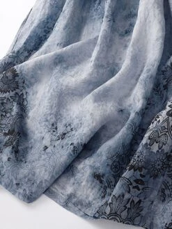 Women's Casual Dress Linen Dress Midi Dress Linen Fashion Romantic Outdoor Daily Holiday Crew Neck Pocket Print 3/4 Length Sleeve Fall Winter Autumn 2023 Loose Fit Blue Orange Painting Flower M L XL -HAYz Clothing Shop zuvuuz1694418651531