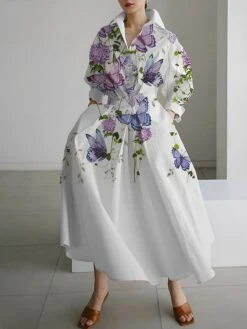 Women's Shirt Dress Casual Dress Swing Dress Maxi Long Dress Outdoor Office Daily Polyester Fashion Modern Shirt Collar Button Pocket Long Sleeve Fall Winter 2023 Loose Fit White Yellow Royal Blue -HAYz Clothing Shop zuzoeo1693281223107