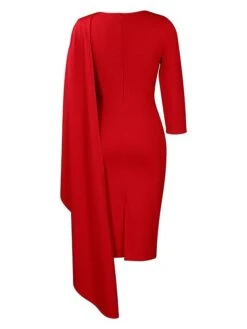 Women‘s Plus Size Curve Work Dress Bodycon Sheath Dress Solid Color Midi Dress Long Sleeve Crew Neck Fashion Outdoor White Red Fall Spring L XL XXL 3XL -HAYz Clothing Shop zvasip1676871091152
