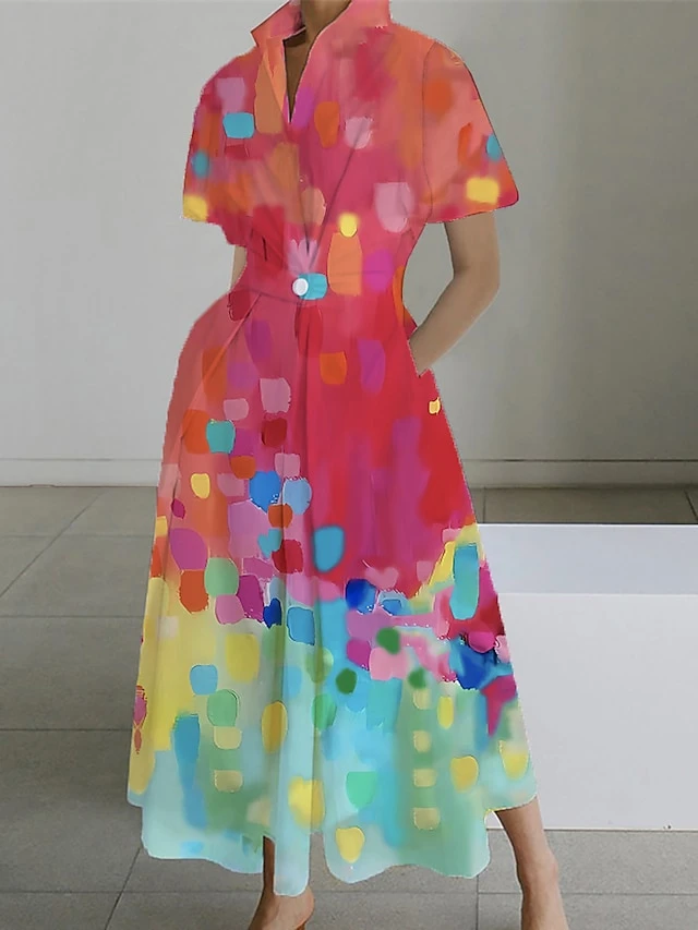 Women's Shirt Dress Casual Dress Swing Dress Maxi Long Dress Outdoor Office Daily Polyester Fashion Modern Shirt Collar Button Pocket Short Sleeve Summer Spring 2023 Loose Fit Pink Red Navy Blue Ombre 3 Women's Shirt Dress Casual Dress Swing Dress Maxi Long Dress Outdoor Office Daily Polyester Fashion Modern Shirt Collar Button Pocket Short Sleeve Summer Spring 2023 Loose Fit Pink Red Navy Blue Ombre - Image 3