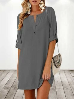 Women's Cotton Linen Dress T Shirt Dress Tee Dress Shift Dress Mini Dress Linen Cotton Blend Stylish Basic Outdoor Daily Holiday Split Neck Ruched Half Sleeve Summer Spring 2023 Regular Fit Black -HAYz Clothing Shop zvlulp1690886138591