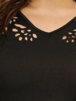 Women‘s Plus Size Curve Work Dress Sheath Dress Black Dress Fashion Midi Dress Cut Out V Neck Long Sleeve Plain Regular Fit Black Fall Winter XL XXL 3XL 4XL -HAYz Clothing Shop zxceux1691401422184