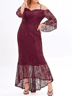 Women's Plus Size Prom Dress Party Dress Lace Dress Long Dress Maxi Dress Black Pink Wine Long Sleeve Pure Color Lace Spring Fall Winter Cold Shoulder Fashion Wedding Guest Birthday Evening Party 2023 -HAYz Clothing Shop zxipqu1693535477051