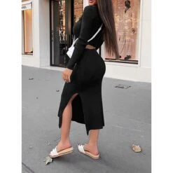 Women's Two Piece Dress Set Casual Dress Sweater Dress Outdoor Daily Fashion Streetwear Split Midi Dress Crew Neck Long Sleeve Plain Regular Fit Black White Orange Fall Winter S M L XL XXL 23 Women's Two Piece Dress Set Casual Dress Sweater Dress Outdoor Daily Fashion Streetwear Split Midi Dress Crew Neck Long Sleeve Plain Regular Fit Black White Orange Fall Winter S M L XL XXL -HAYz Clothing Shop zxmkxh1695635372798