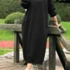 Women‘s Plus Size Curve Sweatshirt Dress Solid Color Stand Collar Long Sleeve Winter Fall Casual Classic Maxi Long Dress Daily Vacation Dress