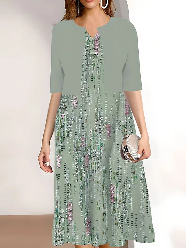 Women's Two Piece Dress Set Casual Dress Print Dress Outdoor Daily Fashion Elegant Print Midi Dress V Neck Half Sleeve Floral Print Regular Fit Pink Navy Blue Sky Blue Summer Spring S M L XL XXL 4 Women's Two Piece Dress Set Casual Dress Print Dress Outdoor Daily Fashion Elegant Print Midi Dress V Neck Half Sleeve Floral Print Regular Fit Pink Navy Blue Sky Blue Summer Spring S M L XL XXL - Image 4