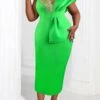 Women‘s Plus Size Curve Party Dress Cocktail Dress Wedding Guest Dress Long Dress Maxi Dress Green Short Sleeve Pure Color Lace Summer Spring Fall V Neck Fashion Wedding Guest Vacation