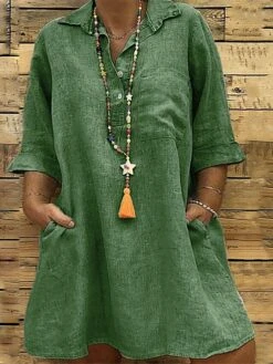 Women‘s Plus Size Curve Casual Dress Solid Color Shirt Collar 3/4 Length Sleeve Fall Spring Casual Classic Mini Dress Daily Vacation Dress -HAYz Clothing Shop zzdphz1672022972271