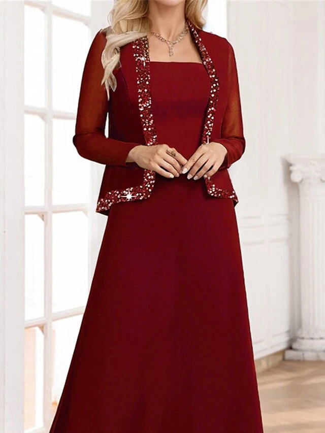 Women's Two Piece Dress Set Velvet Dress Party Dress Party Wedding Guest Elegant Modern Patchwork Long Dress Maxi Dress Crew Neck Long Sleeve Plain Regular Fit Wine Fall Winter S M L XL XXL 2 Women's Two Piece Dress Set Velvet Dress Party Dress Party Wedding Guest Elegant Modern Patchwork Long Dress Maxi Dress Crew Neck Long Sleeve Plain Regular Fit Wine Fall Winter S M L XL XXL - Image 2