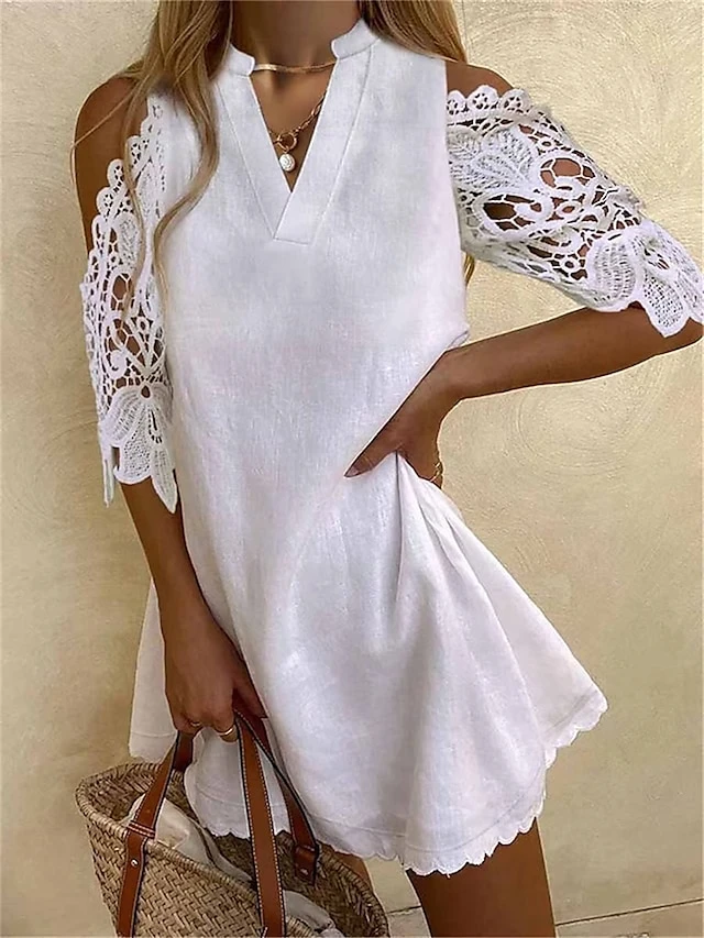 Women's Casual Dress Cotton Dress White Dress Mini Dress Cotton Fashion Modern Outdoor Daily Holiday Split Neck Lace Cold Shoulder Half Sleeve Summer Spring 2023 Loose Fit White Plain S M L XL 2XL 1 Women's Casual Dress Cotton Dress White Dress Mini Dress Cotton Fashion Modern Outdoor Daily Holiday Split Neck Lace Cold Shoulder Half Sleeve Summer Spring 2023 Loose Fit White Plain S M L XL 2XL