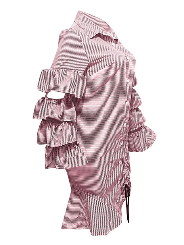 Women's Shirt Dress Sheath Dress Midi Dress Winter Dress Daily Vacation Polyester Cotton Blend Fashion Casual Shirt Collar Lace Up Ruched Long Sleeve Summer Spring Fall 2022 Regular Fit Red Light Blue 9 Women's Shirt Dress Sheath Dress Midi Dress Winter Dress Daily Vacation Polyester Cotton Blend Fashion Casual Shirt Collar Lace Up Ruched Long Sleeve Summer Spring Fall 2022 Regular Fit Red Light Blue - Image 9