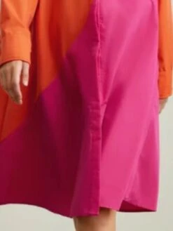 Women's Shirt Dress Casual Dress Maxi Long Dress Office Daily Date Polyester Fashion Modern Shirt Collar Patchwork Print 3/4 Length Sleeve Summer Spring Fall 2023 Regular Fit Pink Orange Leaf Color -HAYz Clothing Shop zztebt1682675588622