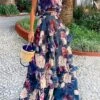 Women's Dress Set Two Piece Dress Skirt Set Long Dress Maxi Dress Photo Color Sleeveless Floral Layered Summer Spring Cold Shoulder Vacation 2023 S M L XL XXL